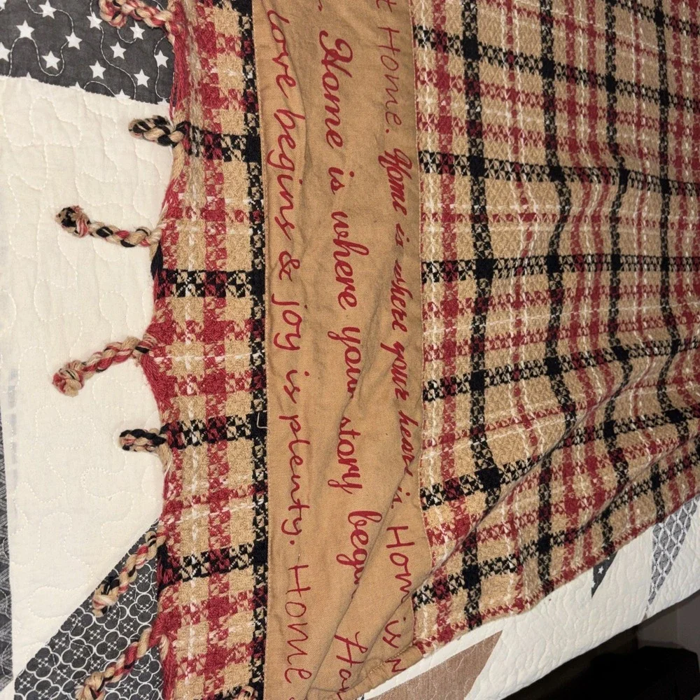 Vintage Woven‎ Plaid Throw Blanket Home Sweet Home Tassels Primitive Rustic